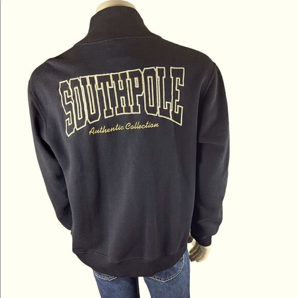 Lux Look in Southpole Zip-Up Black Sweatshirt with Gold Accents Size Large - Picture 2 of 8